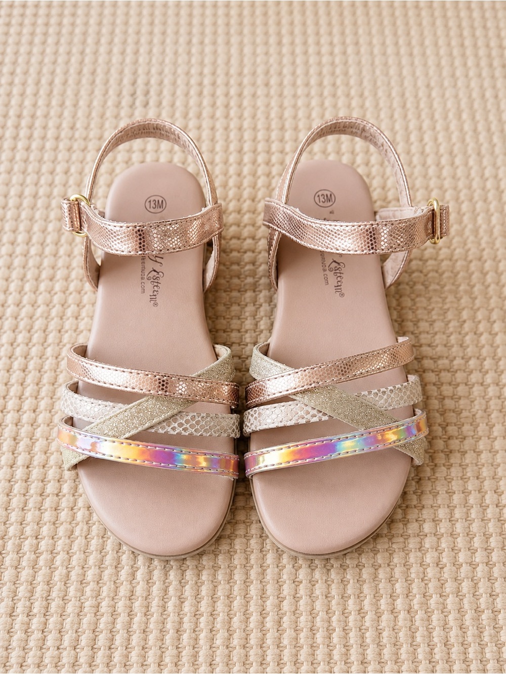 Self Esteem Girls Rose Gold Metallic Multi-strap Sandals Size 13